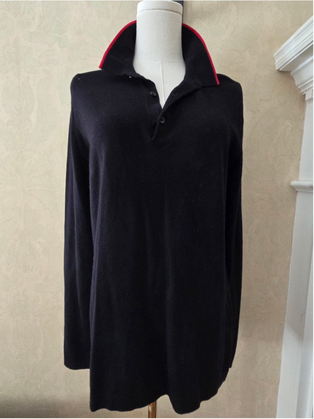 Men's H&M Long Sleeve Polo Shirt Black Red Size M